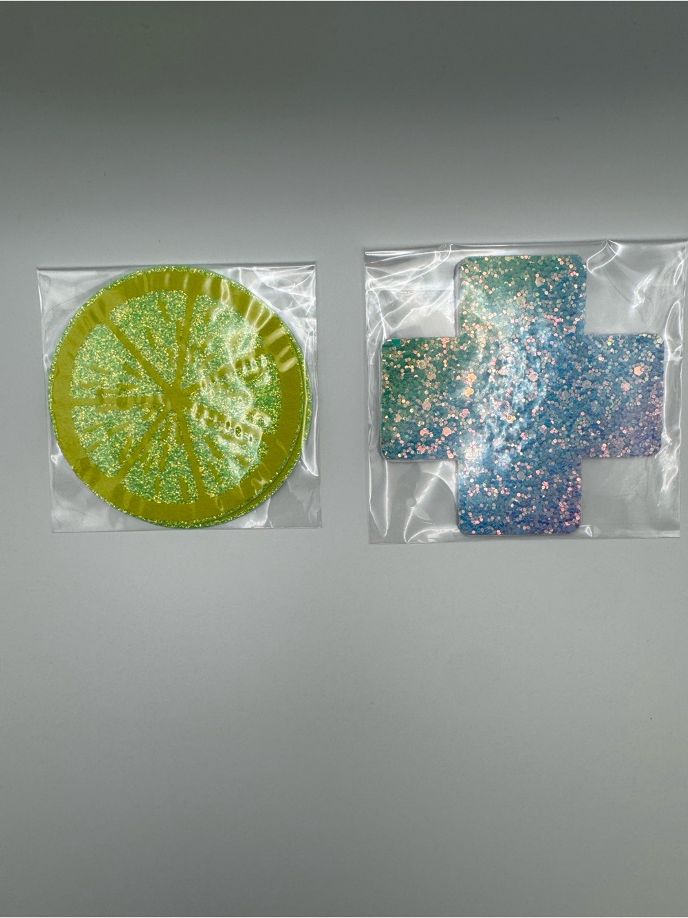Glitter Citrus Patch & Sparkle Cross Sticker Duo - Lime Green + Aqua